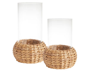 Seagrass hurricane candle holder set

These seagrass hurricane candle holder jars combine simple silhouettes with a vintage-inspired charm. These would look lovely on a covered patio or on a large coffee table.

This candle holders are sold in pairs comprising one of each size.

Materials:
Glass, seagrass

Dimensions:
Shorter hurricane -
6 1/2" diameter x 10" high

Larger hurricane -
6 1/2" diameter x 12" high