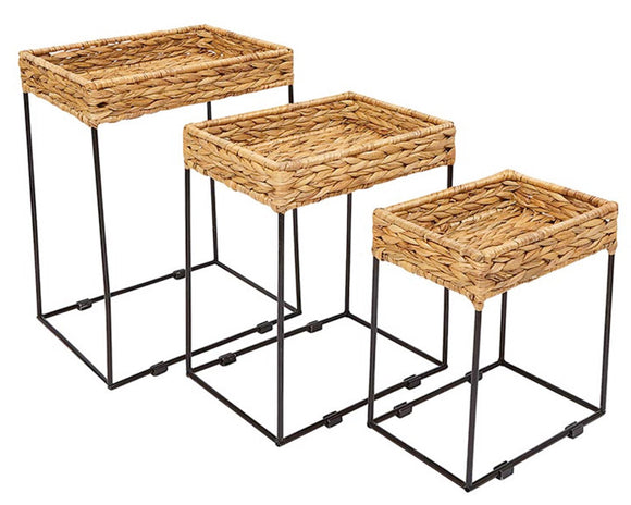 Set of 3 seagrass nesting tables

This set of three seagrass nesting tables are the perfect alternative to the traditional coffee table or end table. They offer a modern and contemporary feel and can be styled with a lamp, books, or other home decor. This table set also makes for a great housewarming gift.

Materials:
Seagrass, lead-free metal