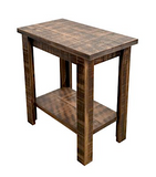 Wooden side table on a white background, Dark brown wood, American-made table, Narrow side table
