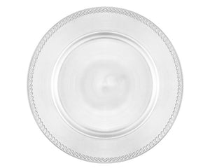 Silver beaded plate charger

Perfectly designed for an elegant aesthetic, this perfect addition to your event is the finishing touch. Each plate features a silver finish with beaded rope detailing along the edge. With a perfect finish, this well-built and durable charger plate is made to last for many occasions.&nbsp;

Materials:
Plastic&nbsp;

Dimensions:
13" diameter

Care:
Hand-wash only&nbsp;