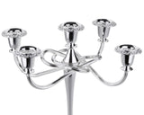 Silver candelabra with crystal accents on a white background
