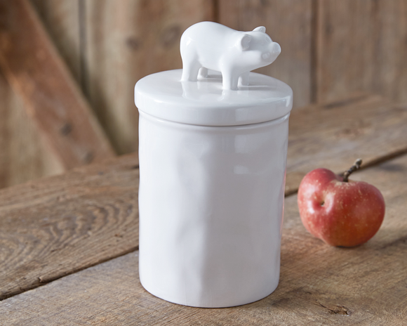 Small country white piglet kitchen canister