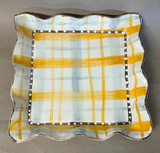 Hand-painted yellow plaid square platter