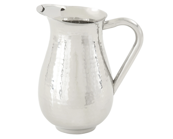Stainless steel pitcher

Serve up your favorite drink in style with this gorgeous pitcher. It is made of stainless steel and safe for liquids. This pitcher is a great choice for a wedding gift. 

Materials:
Stainless steel

Dimensions:
8