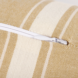 White zipper on a beige and white striped fabric background