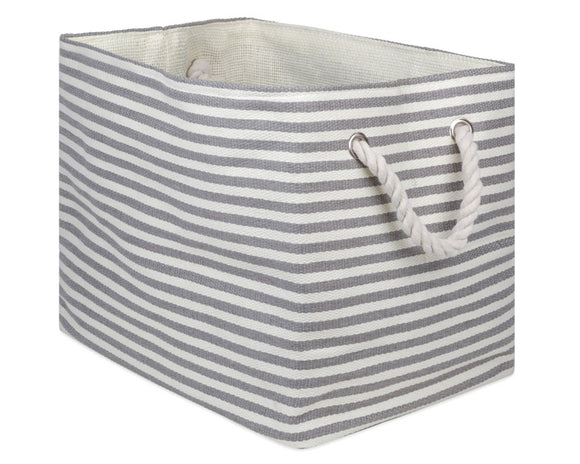 Gray & white striped storage bin

This large storage bin is an ideal solution for your home organization needs. Its elegant pinstripe design adds a touch of sophistication to any room, while its generous size ensures ample storage. 

Materials:
Paper, fabric, rope

Dimensions:
12
