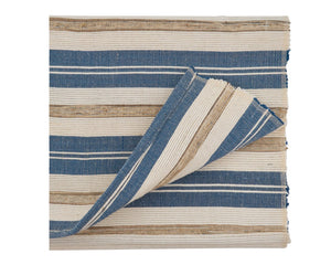 Striped blue &amp; tan table runner  The striped design table runner is a highly versatile piece for your tabletop, as you can easily dress it up or down to fit both everyday meals and casual occasions. The different stripes create the perfect backdrop for a stylish meal. You can pair it with either matching placemats or solid colors for a contrasting effect.&nbsp;  Materials: Water hyacinth  Dimensions: 14" wide x 72" long  Care: Spot-clean only