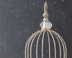Wire metal cloche on stand, Candle holder cloche, Distressed ivory, Cottage chic, JaBella Designs
