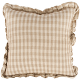 Checkered pillow with ruffled edges on a white background
