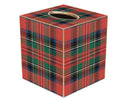 Tissue box cover with red and green plaid pattern on a white background
