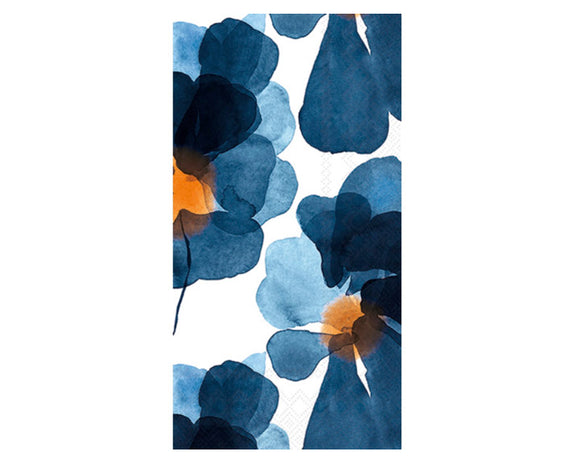 Abstract art print with blue and orange floral shapes on a white background