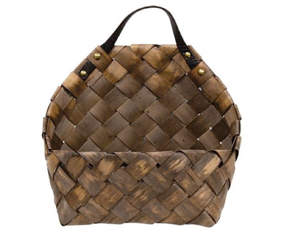  Store magazines or mail with this lovely wall basket. It features a deep brown finish. It has a single ear handle for wall hanging and it is accented by gold studs for contrast. It also has a flat bottom for tabletop display.
 