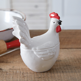 White &amp; red rooster canister

Your next gathering just became more endearing with our ceramic rooster canister. Keep sugar, tea bags, and more inside of this container. This item is made of ceramic and features rubber stoppers.

Materials:
Ceramic

Dimensions:
5 1/2" wide x 4" deep 6 1/4" high