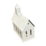 White decorative house-shaped lantern on a white background