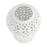 Elevate your decor with this stunning white ceramic jar featuring intricate cutout patterns. Its timeless design adds sophistication to any home or living room, making it a perfect accent piece for classic interiors. Its sturdy stoneware build is resistant to chipping and fading, offering a lasting statement piece for your bedroom, office, or entryway. Ideal for tabletops or console tables, this elegant white jar blends seamlessly with various decor styles. Whether placed alone or paired with other pieces, 