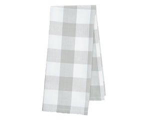 Checkered towel with gray and white pattern on a white background