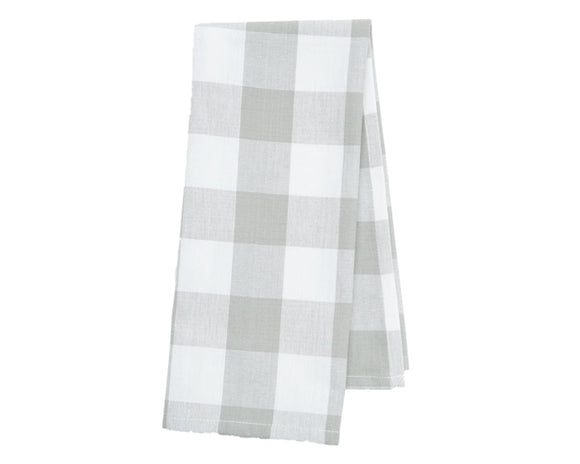 Checkered towel with gray and white pattern on a white background