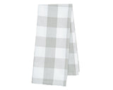Checkered towel with gray and white pattern on a white background