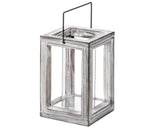 Decorative lantern with a wooden frame and glass panels on a white background