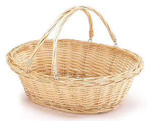 Wicker basket with handles on a white background