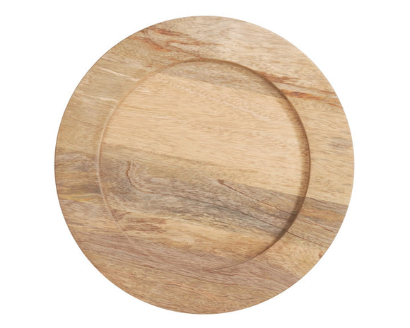 Natural wood plate charger

Set a charming, rustic table with these wooden round charger plates. They work well with a very wide range of dinnerware and add a raw touch to your table setting. The wooden construction gives texture to each place setting. 

Materials:
Wood, felt pads

Dimensions:
13