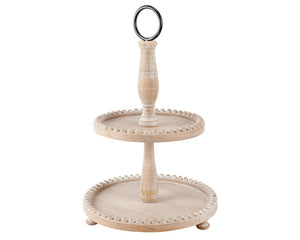 Light brown wooden tiered beaded edge tray

This decorative tray features a two-tier design with light natural wood and beaded edge accents. It offers options for decorating between the two tiers. This tray is a neutral everyday home accent with a variety of display options.&nbsp;

Materials:
Wood, metal

Dimensions:
13" diameter x 20" high

*Please note*
Some assembly is required.