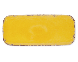 Crackle yellow melamine rectangular tray

Brighten up a buffet with this bright yellow platter. It features a crackled yellow finish to give it an aged finish. Made of melamine, this platter is a kid-friendly choice. It's also a great choice for a gift.

Materials:
Melamine

Dimensions:
6 1/2" wide x 3/4" deep x 15" long
