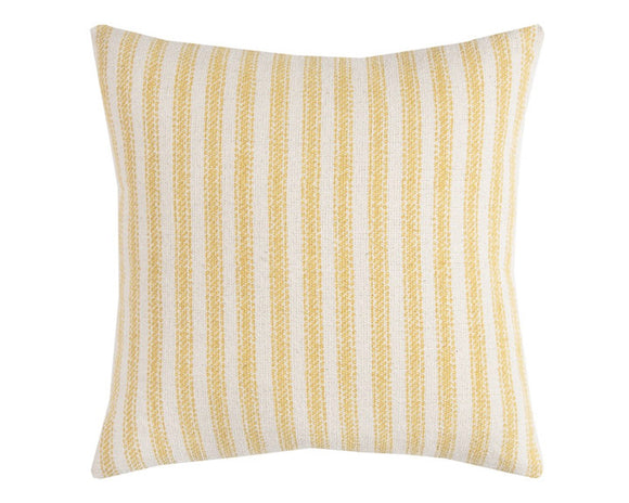 Striped yellow and white pillow on a white background