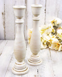 JaBella Designs, Antique white hand-painted wooden spindle taper candle holders for the home, Ivory candle holders, Fixer Upper style