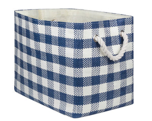 Navy blue buffalo check decorative storage bin