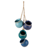Blue tones mini rope dangling planter pots