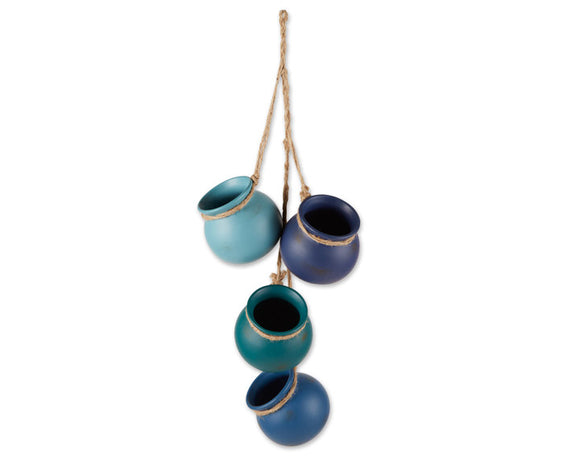 Blue tones mini rope dangling planter pots