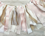 Shabby chic banner, Blush pink, Light pink, Burlap, Lace, White floral banner