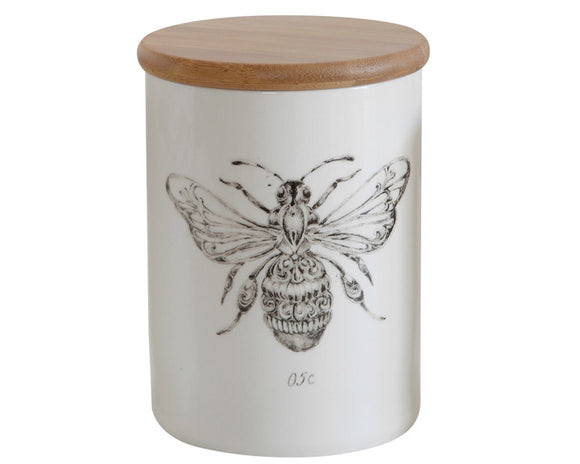 Neutral bumble bee kitchen canister with lid