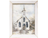 Framed farmhouse white church artwork