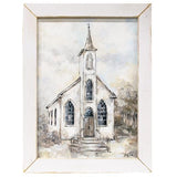 Framed farmhouse white church artwork