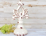 Chippy white ceramic finial, architectural salvage reproduction, vintage farmhouse pedestal, shabby chic mantel decor, distressed bookend figurine, cottagecore table centerpiece, neutral tier tray accents, jabelladesigns.com