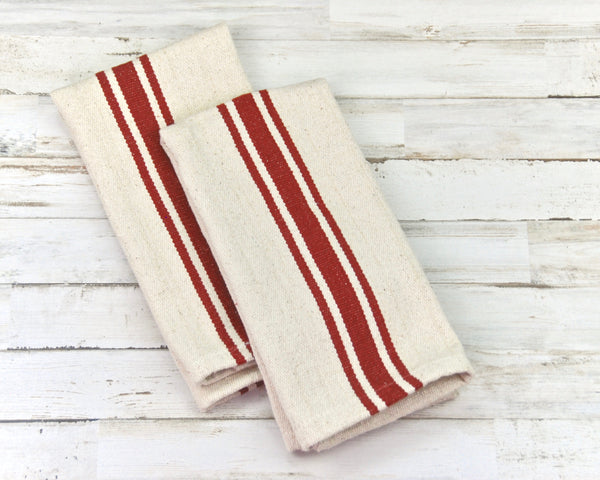 Farmhouse Kitchen Towels Antique Burgundy & Natural Tan, Striped