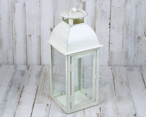 White & silver distressed candle lantern