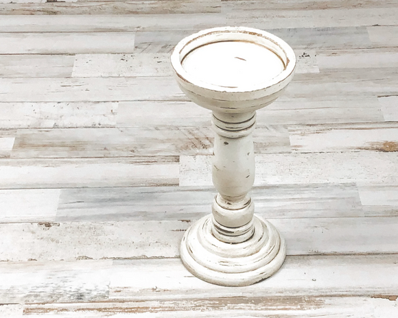 Distressed farmhouse candleholders, Antique white and brown pillar candle holder, Hand-painted candle holders, Made in the USA, Farmhouse home decor, Rustic farmhouse candle holders, Fixer Upper style