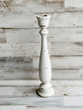 Tall antique white & brown distressed candlestick