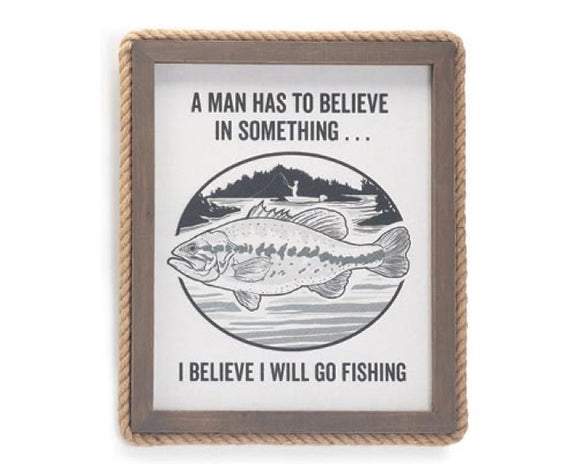 Rustic fishing-themed neutral wall hanging art