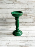 Forest green distressed pillar candle holder