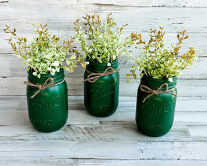 Forest green painted country mason jars