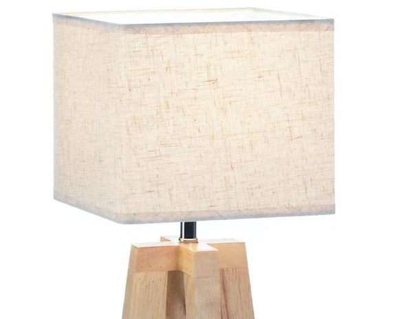 Small tan rustic style wooden table lamp