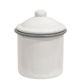 White kitchen canisters with gray trim