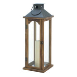 Tall brown wood & metal candle lantern