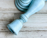 Light blue antique style wooden candle holders, Taper candle holders, Set of 2 candlesticks