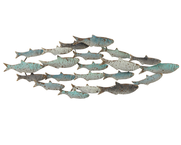 Distressed metal school of fish wall hanging
