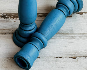 Navy blue candle holders, Navy blue candlesticks, Blue candleholders, Antique style candleholders, Dark blue decor
